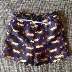 Janie and Jack Navy Swim Shorts with Hot Dog Dachshund Print